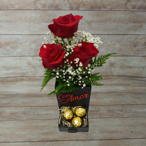 Caixa Amor e Mimo (Porta treco + Flor + Chocolate)  